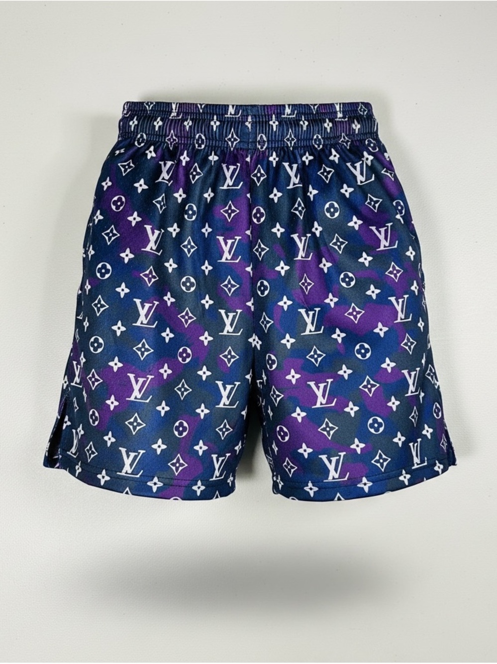 Asylum LV Men's Athletic Shorts in Navy & Purple Monogram Print